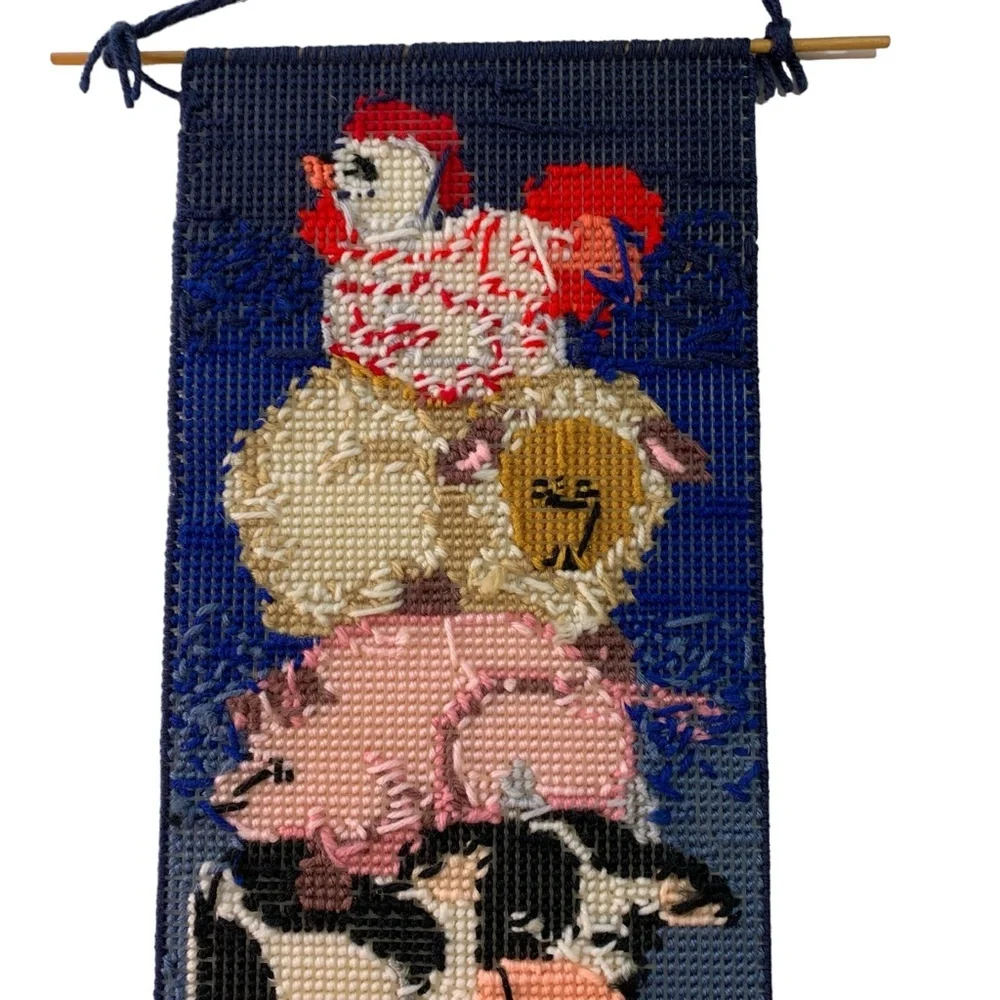 Farmhouse Needlepoint Plastic Canvas Door Wall Hanging Handmade Cottagecore